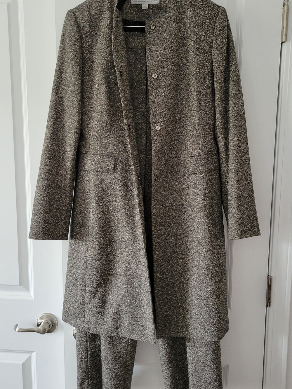 Tahari Greige Tweed Pantsuit w/Long Coat 4
